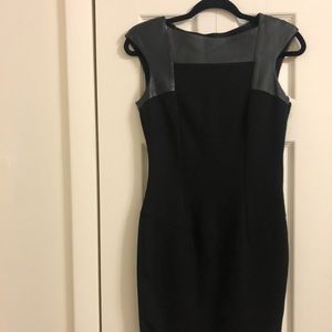 Black dress with leather pieces - faux leather